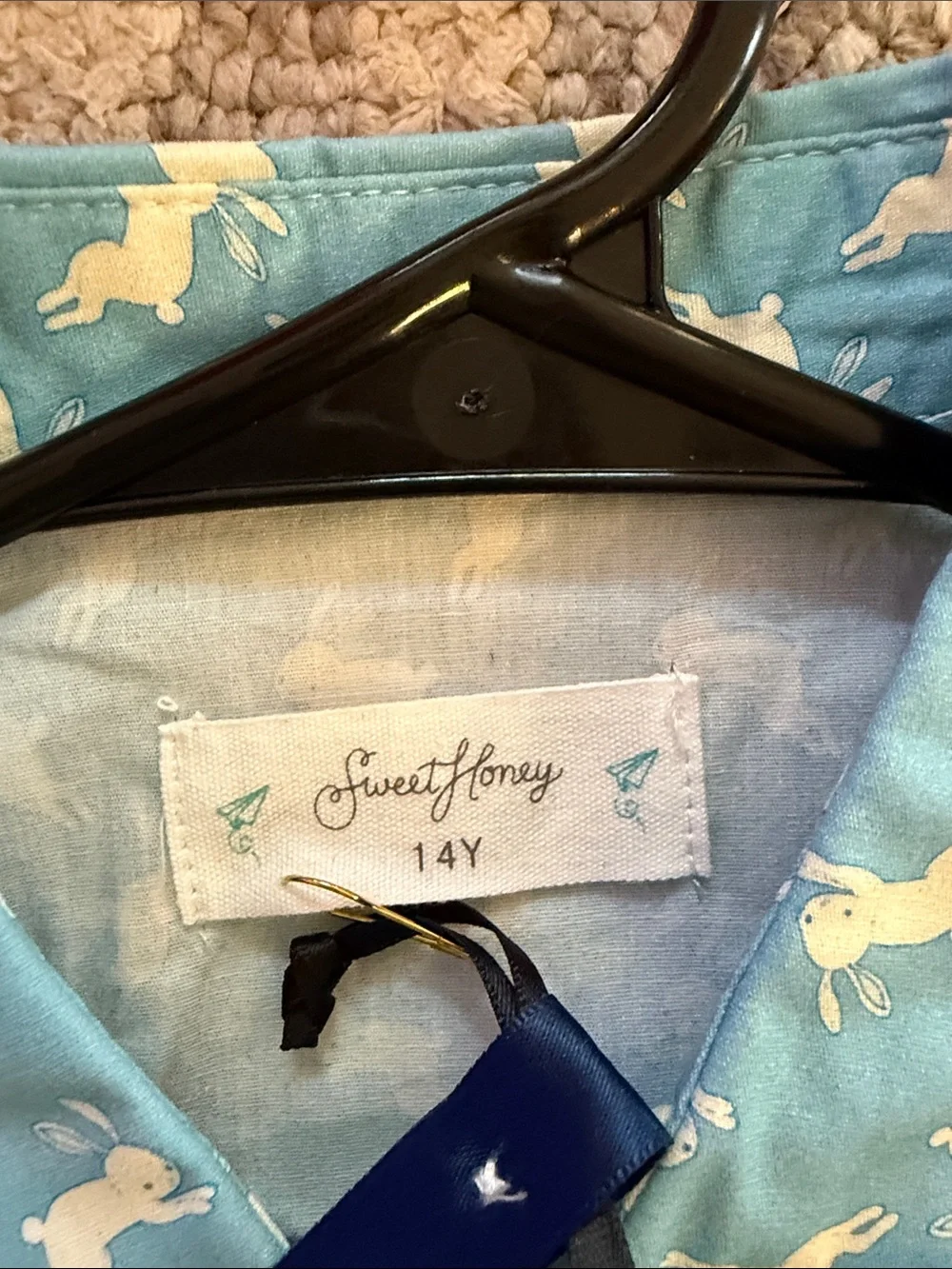 SweetHoney Light Blue Short-Sleeve Button-Down with White Rabbit Print Easter
